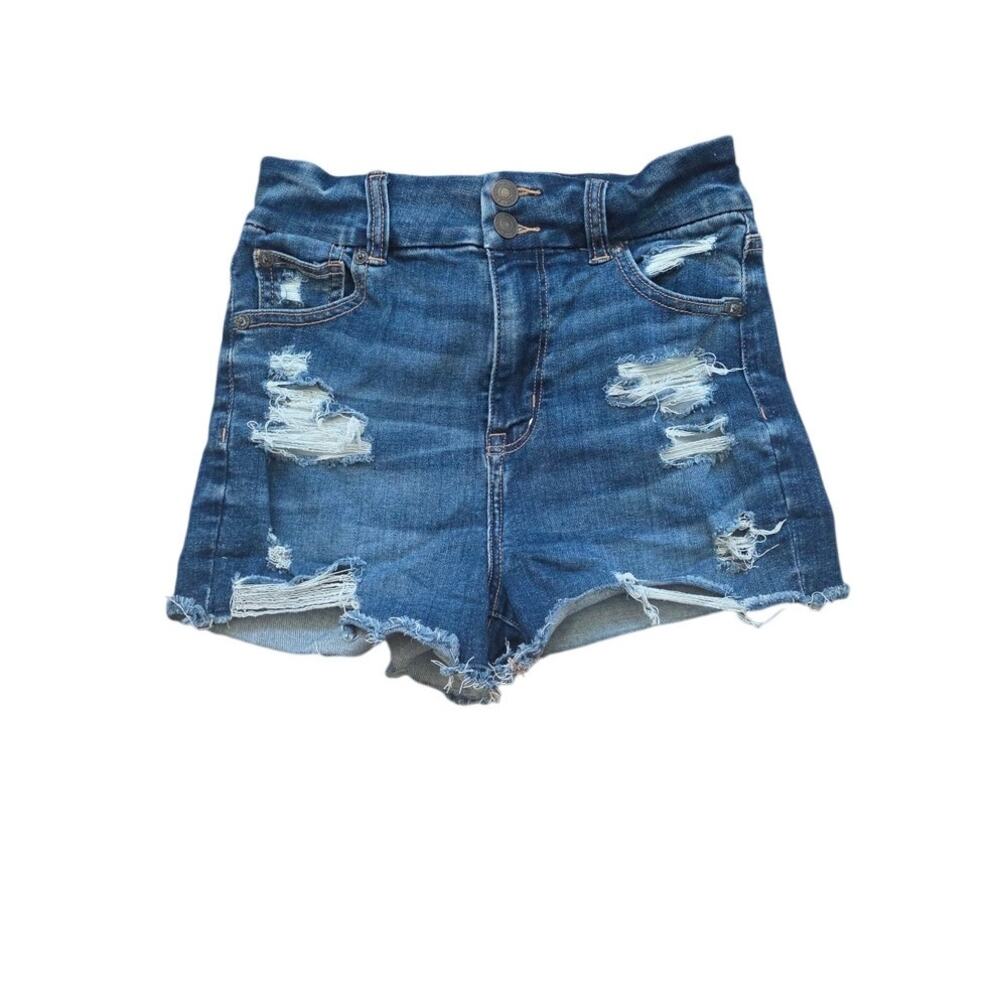 American Eagle Womens Size 0 Curvy High Rise Shortie Distressed Jean Shorts